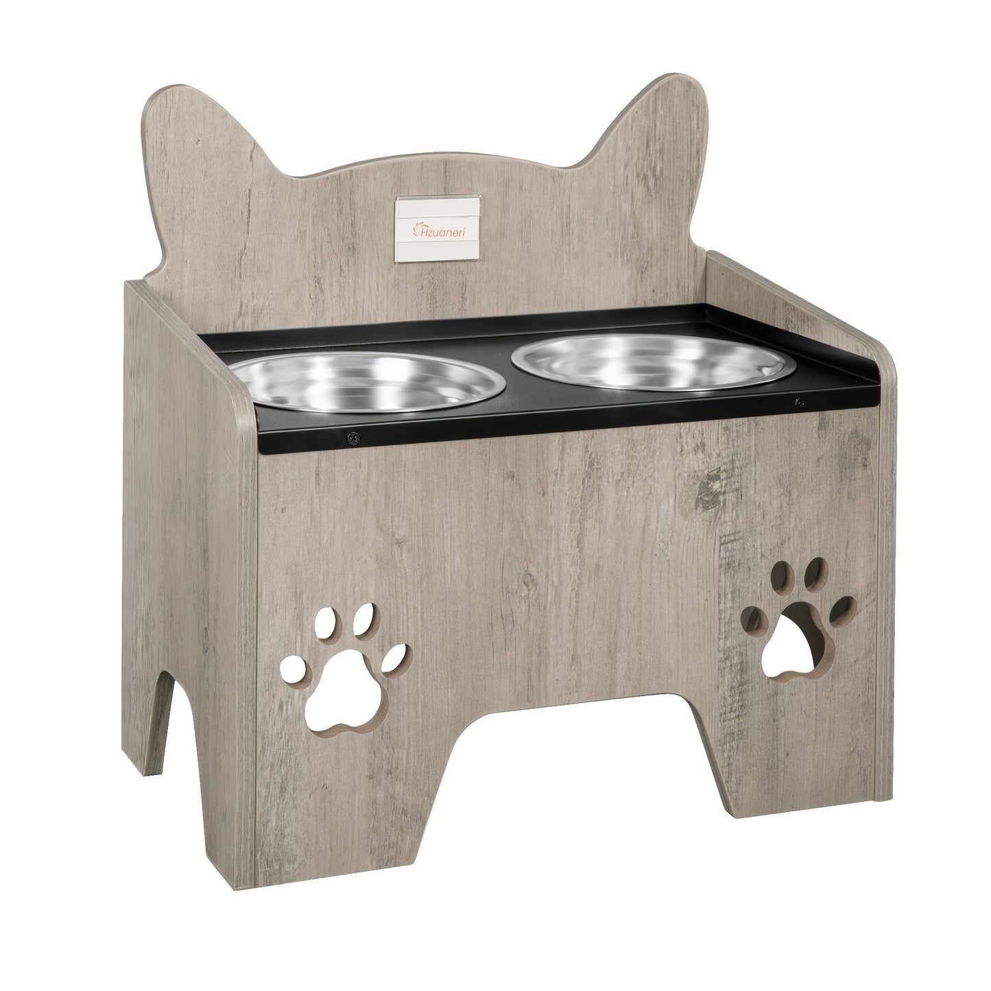 Erhöhte Hundenäpfe, erhöhter Hundenapf, Hundenapf-Ständer mit 2 Edelstahl-Näpfen, auslaufsicheres Hundenapf-Set, Futternäpfe, für kleine, mittlere & große Hunde, Vintage-Braun & Schwarz, Greige (2 Stk.)