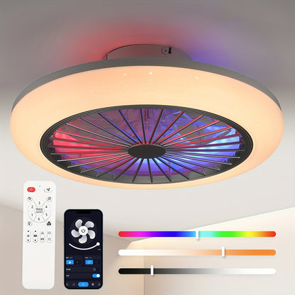 50W RGB Intelligente Deckenventilator-Leuchte | 6 Geschwindigkeiten + umkehrbarer Ventilator | APP-Steuerung | Sternenhimmel-Effekt + Musik-Sync | Leises Design | für Schlafzimmer/Wohnzimmer