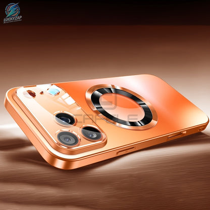 Handyhülle: Luxuriöse, magnetisch kompatible, matte Handyhülle in Metallic-Farbe für iPhone 17/17 Air/17 Pro/17 Pro Max/16/15/14/13/12/11 Pro Max/Plus, unterstützt kabelloses Laden, stoßfestes Glasfenster, Kameraobjektivschutz, Logo-Design mit Ausschnitt