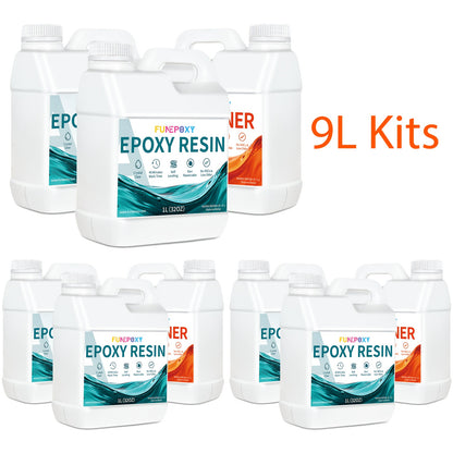FUNEPOXY Hochglanz Superklares 2:1 Tiefguss Epoxidharz Kit - Schnell, Keine Blasen, Geruchsarm, Einfach zu Verwenden, Hohe Haltbarkeit, Kristallklares Ende für Schmuckherstellung, Fluss-Tischplatten, Tumblers, Formen, Kunst Holzmalerei