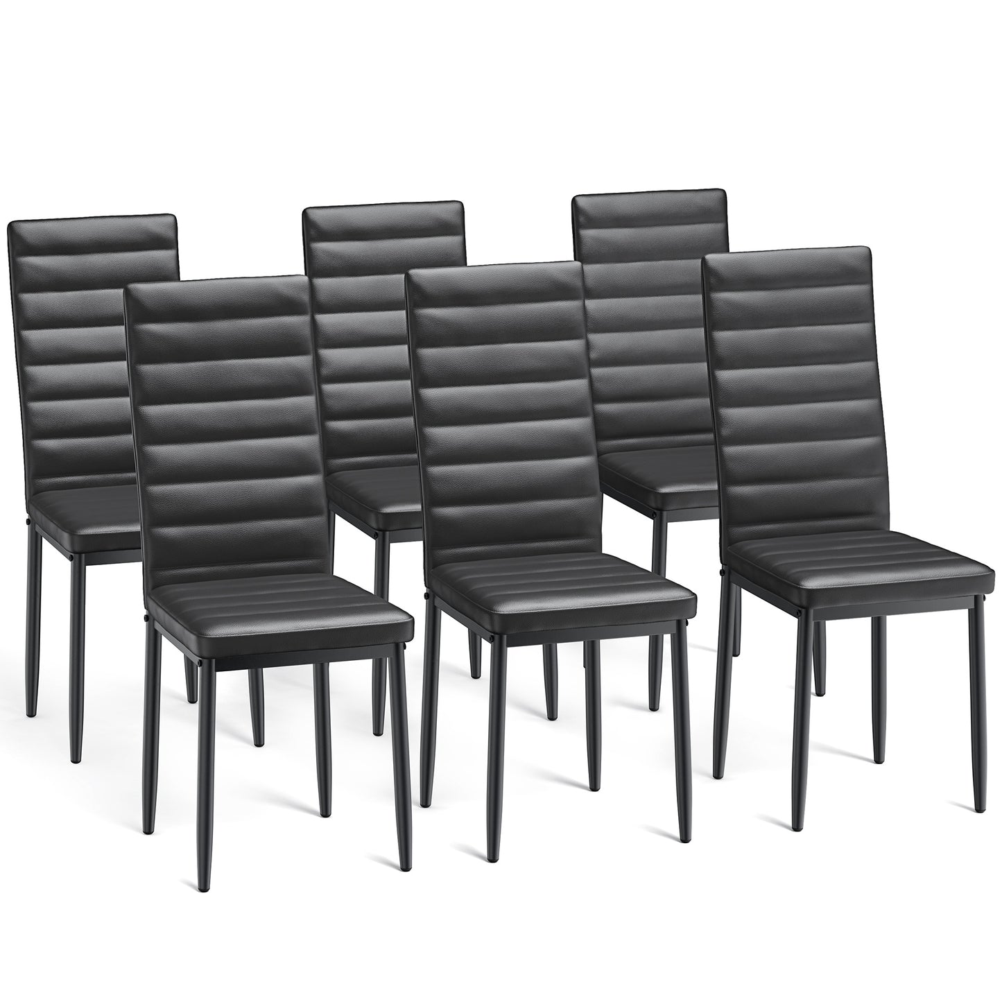 6 Stühle Set Kunstleder Schwarz | Hohe Rückenlehne | Für Esszimmer, Konferenzraum, Büro | 96x39x41 cm | 150 kg Belastbarkeit