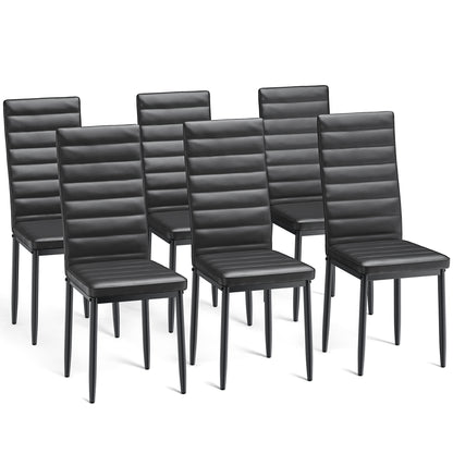 6 Stühle Set Kunstleder Schwarz | Hohe Rückenlehne | Für Esszimmer, Konferenzraum, Büro | 96x39x41 cm | 150 kg Belastbarkeit