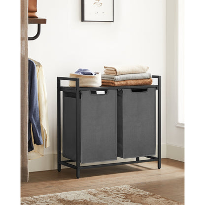 Wäschekorb 2 Fächer, Aufbewahrungsbox，Organizer faltbar, Wäschesammler mit Ablage, Wäschebox, Ordnungssystem Kleiderschrank，2 x 46 L, fur Weihnachts geschenke