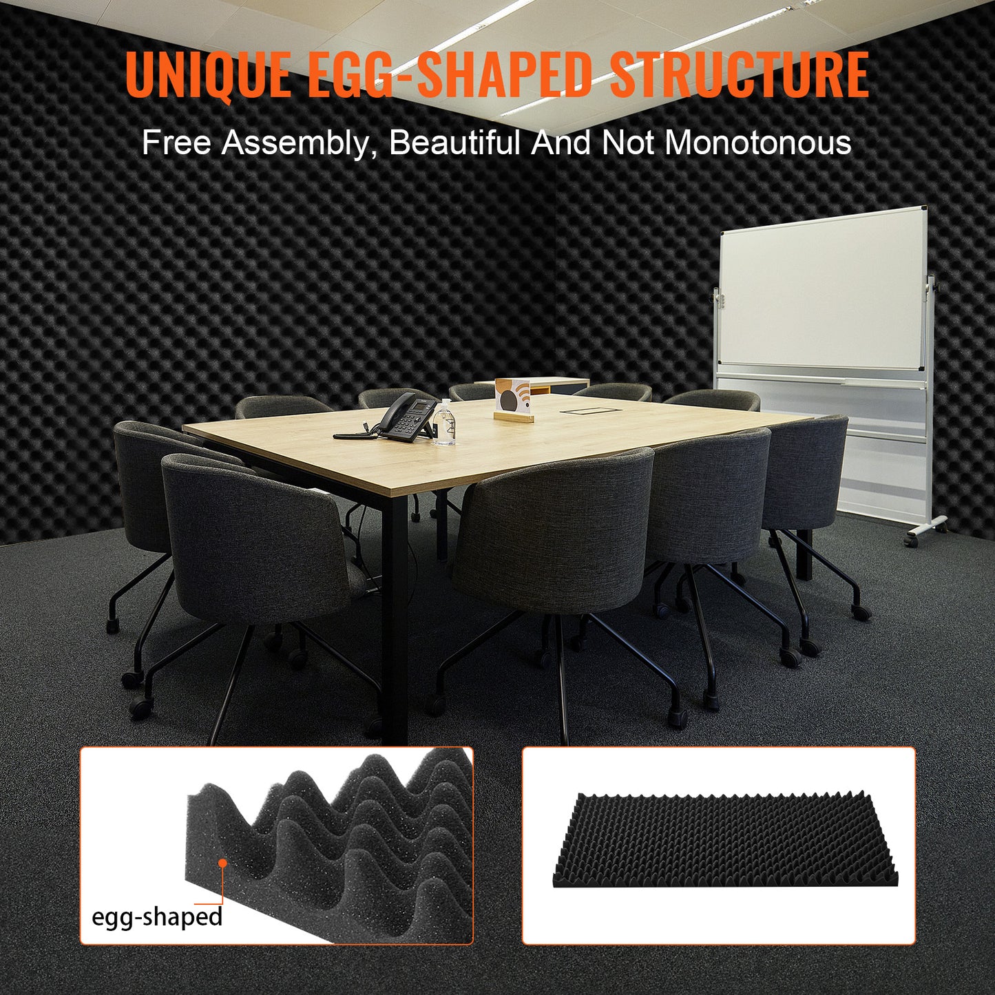 VEVOR Schallschaumplatten 4er-Pack 48 x 24 x 2 Zoll für Studio-Wand und -Decke