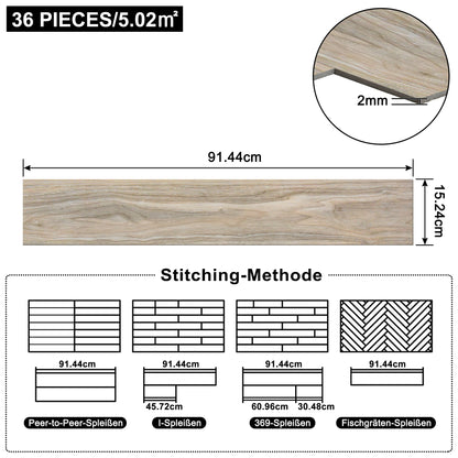 36 Stück Vinylboden Selbstklebender PVC-Boden für Badezimmer Wohnzimmer Flur Einfache Installation 3D Geprägte Holzmaserung Modernes Design