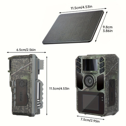 WLAN-Wildkamera Solar-Wildkamera – Wiederaufladbare Wildkamera mit eingebautem 5000-mAh-Akku – 4K 64MP Jagdkamera mit Nachtsicht für Wildtierüberwachung, bewegungsaktiviert, 0,2-s Auslöser, IP67