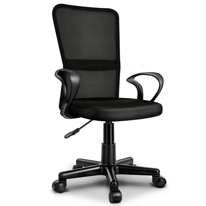 TRESKO® Bürostuhl mit Armlehnen stufenlos höhenverstellbar | Drehstuhl aus atmungsaktivem Mesh | Schreibtischstuhl mit Kunststoff-Leichtlaufrollen, gepolsterte Sitzfläche, ergonomische Passform | Computerstuhl ideal für Home-Office, Jugendzimmer, Büro