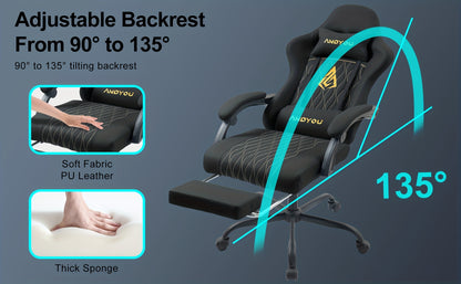 Andyou Gaming-Stuhl mit Fußhocker, ergonomisch gestaltet, aus langlebigem PU-Leder gefertigt
