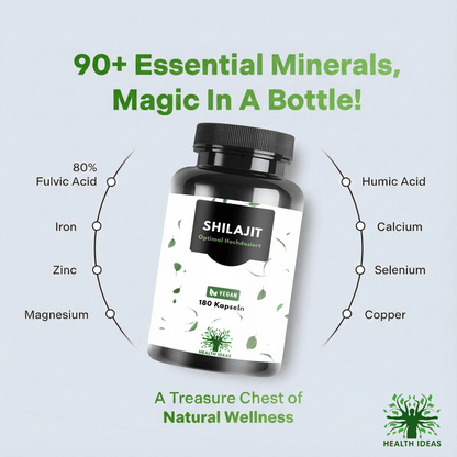 Shilajit Kapseln mit Huminsäure & Spurenelementen – 1300 Mg pro Portion – 180 vegane Kapseln – Shilajit Mumijo Supplement für Erwachsene