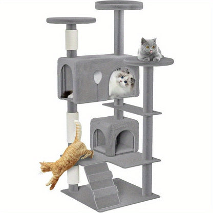 Krallenbaum Großer Katzenkrallenbaum 49 x 49 x 130 cm XXL Katzenbaum mit Sisalsäulen und Katzenhöhle, Rutschfeste Aktivitätskrallenbäume für mehrere Katzen, K1254