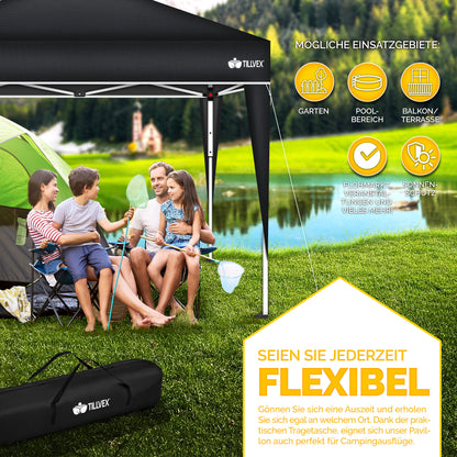 tillvex® Pavillon 3x3m Faltbar + 4er Set Sandsäcke | Pop-Up Faltpavillon Wasserdicht Stabil & Höhenverstellbar | Gartenzelt UV Schutz 50+ | Partyzelt Winterfest mit Tasche für Draußen Garten Camping
