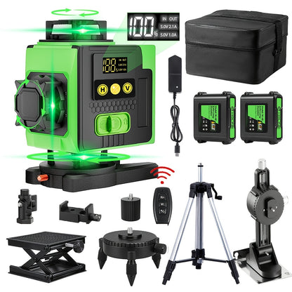 1 Set 16 Linien Laser Waterwaage 360 Automatisches Nivellieren, 4X360° Grüne Kreuzlinien Laser Waterwaage Werkzeug für Bau und Bilder Aufhängen, 4D Laser Waterwaage mit 2 Wiederaufladbaren Batterien