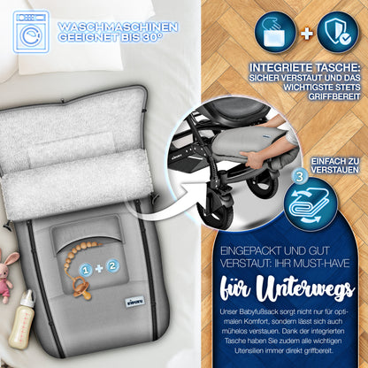 KIDUKU® Winterfußsack für Kinderwagen Buggy Jogger - Babyfußsack waschbar | Fußsack Babyschale Winterfußwärmer mit Reißverschluss & Tasche