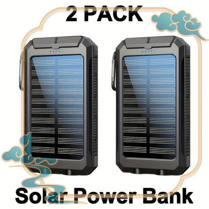 Solar Ladegerät 20000mAh, Tragbares Dual USB Ausgang Solar Panel, Schnelllade Akku Pack, Eingebaute LED Taschenlampe Notfall Modell für Wandern. (2er Pack)