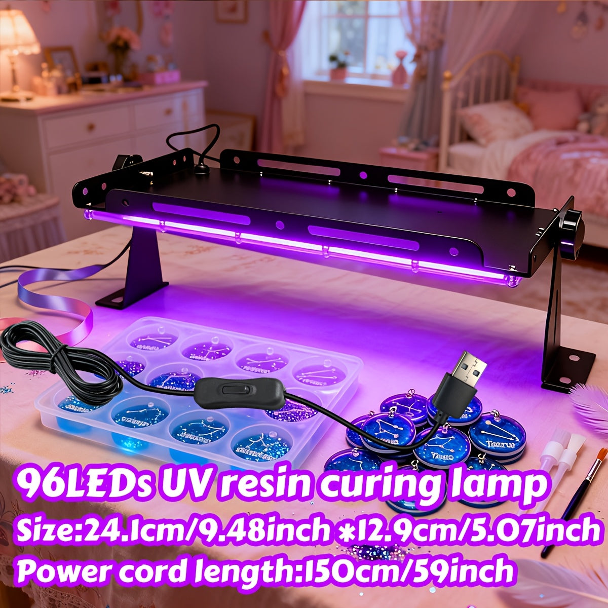 Große Harzlampe mit 96/144 LEDs, geeignet für Harz, USB-frei & schrumpffrei, kompatibel für Harzschalen, Schmuckherstellung, Untersetzer, Fotorahmen, USB-Stecker für Bastelarbeiten, langer, kontinuierlicher Einsatz