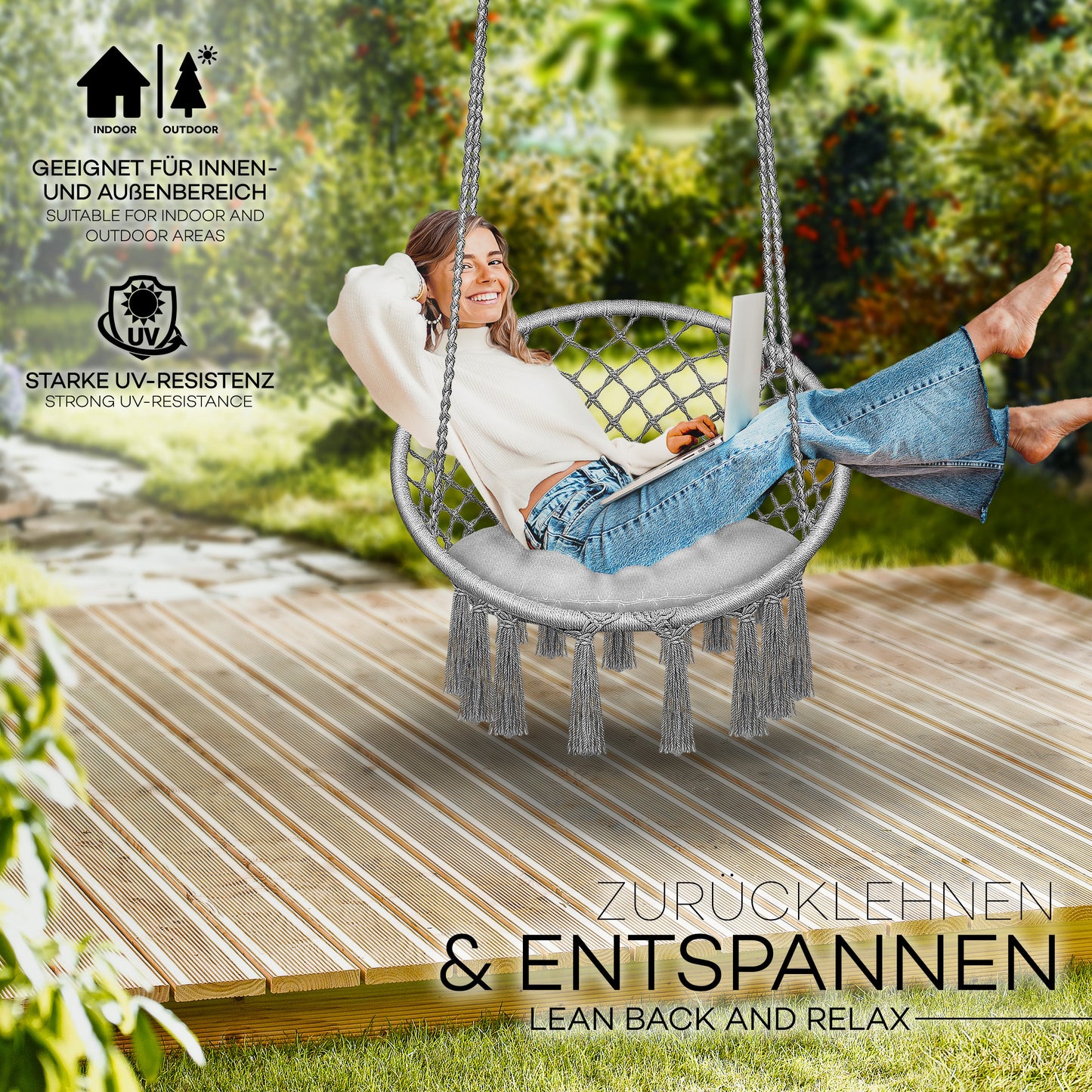 tillvex® Hängesessel Outdoor 200kg zum Aufhängen Hängestuhl XL Indoor mit Kissen Hängekorb wetterfest Schaukelkorb Hängeschaukel mit Kissen