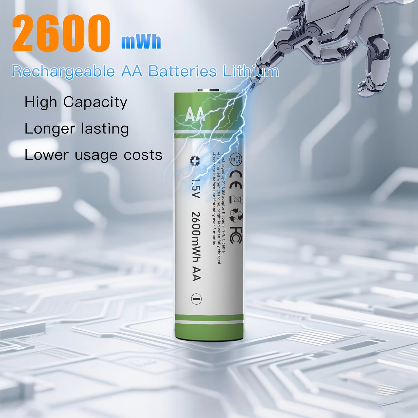 8 Stück AA + 8 Stück AAA Batterie AA+AAA Batterie Set, Ultra-Langlebige AA AAA Wiederaufladbare Lithium-Ionen-Batterie, Hohe Kapazität 1.5V 1733Mah 2600Mwh + 500Mah 750Mwh Wiederaufladbare Lithium Batterie, 1.5 Stunden Schnellladung, Konstante Ausgangslei