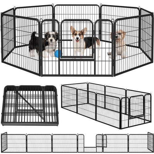 Costoffs 80 x 60 cm Hunde Laufstall Welpenlaufstall Freilaufgehege Tierlaufstall mit Tür & Bodenheringe für Indoor & Outdoor