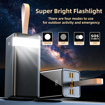 100000mAh Powerbank | Ultrahohe Kapazität & Sicheres Laden | LED-Anzeige & Lederband | Schnellladung für mehrere Geräte | Überhitz- & Überladeschutz | für Android & iOS | Notstromversorgung für Outdoor-Aktivitäten