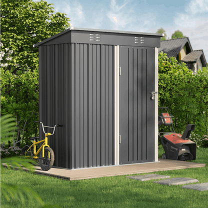 Gartenschuppen Metall Dunkelgrau 180x95x162 cm | Mit Fundamentrahmen & Pultdach,Vorübergehend , Abnehmbar Gerätehaus,CC21