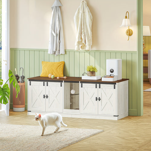 Katzenschrank, Katzenklo-Schrank, 140cm Verstecktes Katzenklo, Platz für 2 Katzen, Innenkatzenhaus mit Katzenklingel, und Weiß