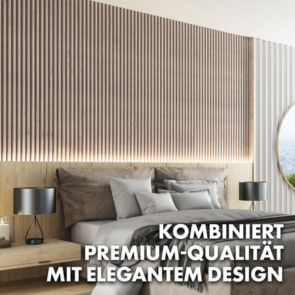 CASA PURA Akustikpaneele – Hochwertige Wandpaneele aus Echtholzfurnier mit Lamellenstruktur – Wandverkleidung mit Schallschutzfunktion zur Verbesserung der Raumakustik – Moderne Holzoptik & Filzrückseite
