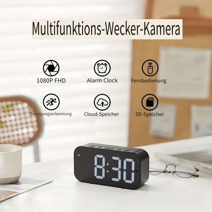 1080P FHD Wecker-Kamera mit 32G TF-Karte, Bewegungserkennung, App-Fernzugriff, Universell für Android  iOS, Audio-  Videoaufzeichnung, Smart-Home-Gerät, Multifunktionsuhr, Überwachungssystem, Innenraum-Sicherheitskamera für Zuhause  Büro