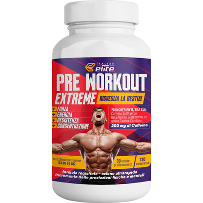 Italian Elite® Energie, Kraft- und Konzentrationsspritzer für das Training - 120 Tabletten mit Beta-Alanin, Arginin, Koffein, Glutamin, Carnitin und Vitaminen