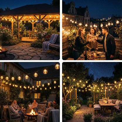 30M/20M/15M G40 Solar LED Lichterkette Warmweiß 8 Modi Anti-Fall und langlebiger - Solar Lichterkette für Außenbereich Garten Hof Terrasse Hochzeit Party Deko Inklusive Ersatzlampen, langlebige Batterie