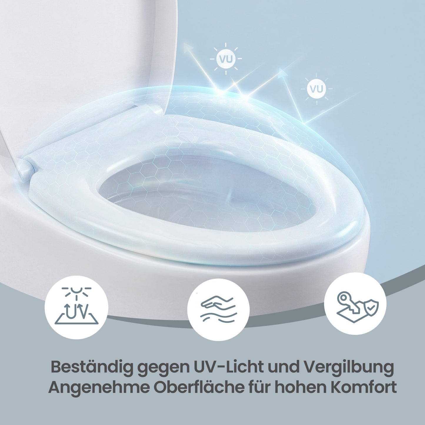 WC-Sitz O-Form, Absenkautomatik, Toilettendeckel, Griff, PP-Kunststoff, einfache Montage, bis 300 kg, weiß