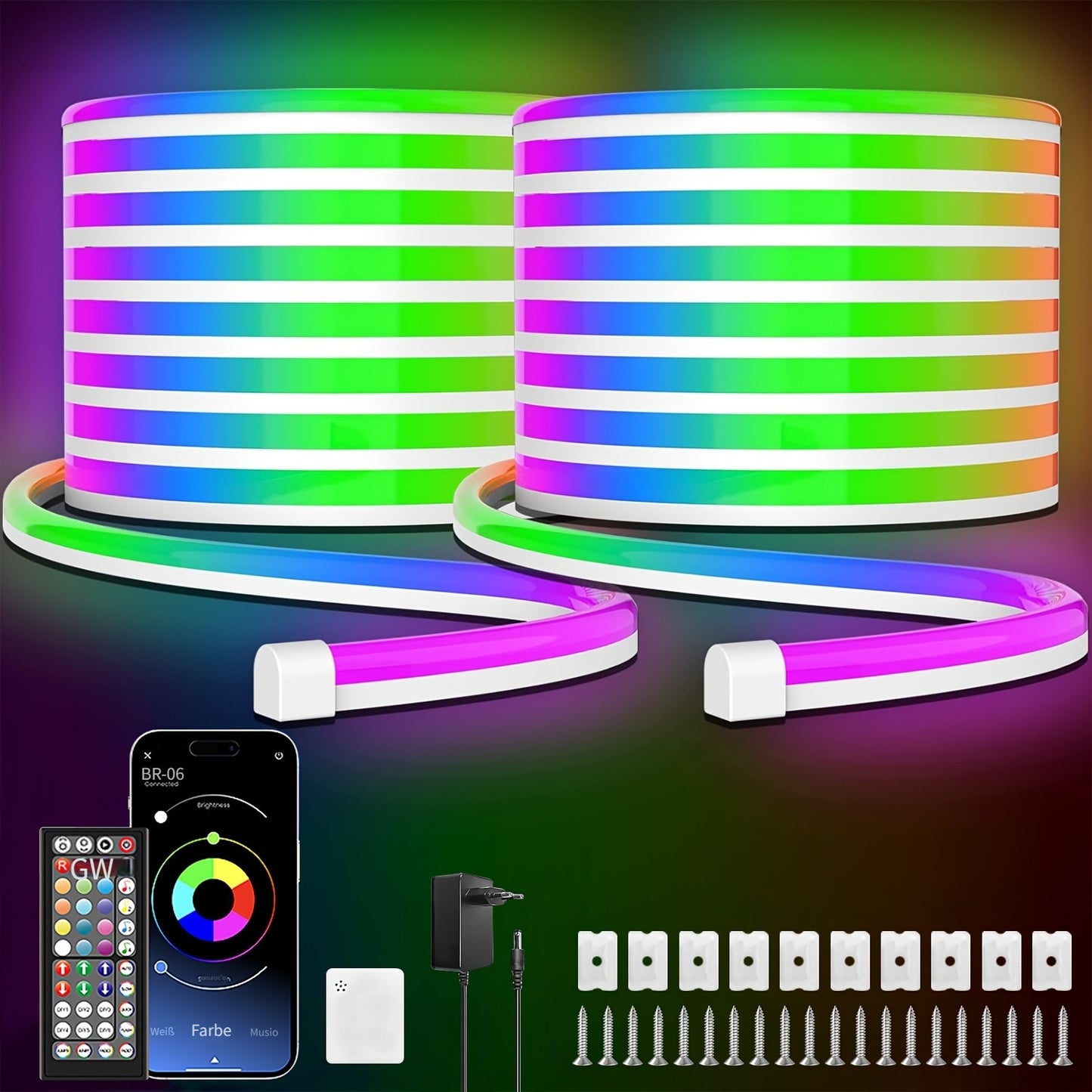 30m/20m/15m/10m/5m Intelligente Flexible LED Neon Lichterkette mit App/Fernbedienung, Hochwertig, Dimmbar, Outdoor RGB Lichterkette, Musik-Sync oder DIY, Timer-Funktion für Räume, Geschenke
