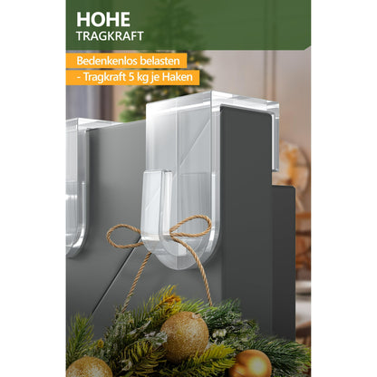 Lindenstein Fenster-Deko-Haken (30 Stück) - Transparente Aufhänger für Fenster & Türen (bis 16 mm Stärke) | Bohrfreie Montage | Ideal für Weihnachtsdeko & ganzjährigen Einsatz