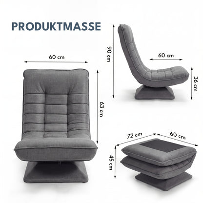 Sofa Stuhl, Bodenstuhl, Verstellbare Rückenlehne 360° Drehbar Faltbar 150Kg Tragfähigkeit Stilvolles Design und Komfort machen ihn zum Highlight Ihrer Heimdekoration, bietet Ihnen einen bequemen Ort zum Entspannen. Schwarz, Grau