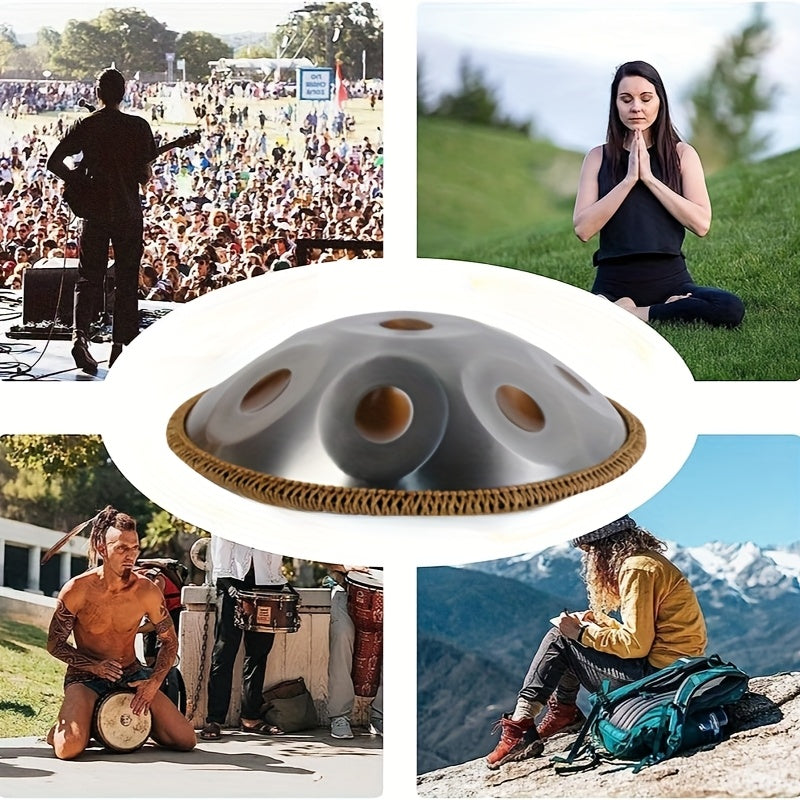 Handpan Trommel 55,88 cm 9 Töne, 440Hz D-Moll Kurdische Handpan Trommeln für Erwachsene, Premium Stahl Hand Pan Instrument ausgestattet mit Handpan Tasche, Staubfreies Tuch, Holzschlägel und Ständer, Geeignet für Anfänger