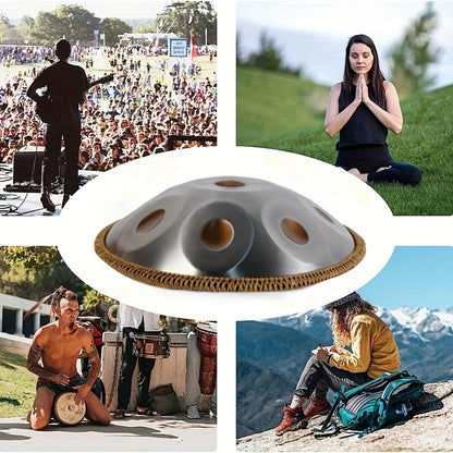 Handpan Trommel 55,88 cm 9 Töne, 440Hz D-Moll Kurdische Handpan Trommeln für Erwachsene, Premium Stahl Hand Pan Instrument ausgestattet mit Handpan Tasche, Staubfreies Tuch, Holzschlägel und Ständer, Geeignet für Anfänger
