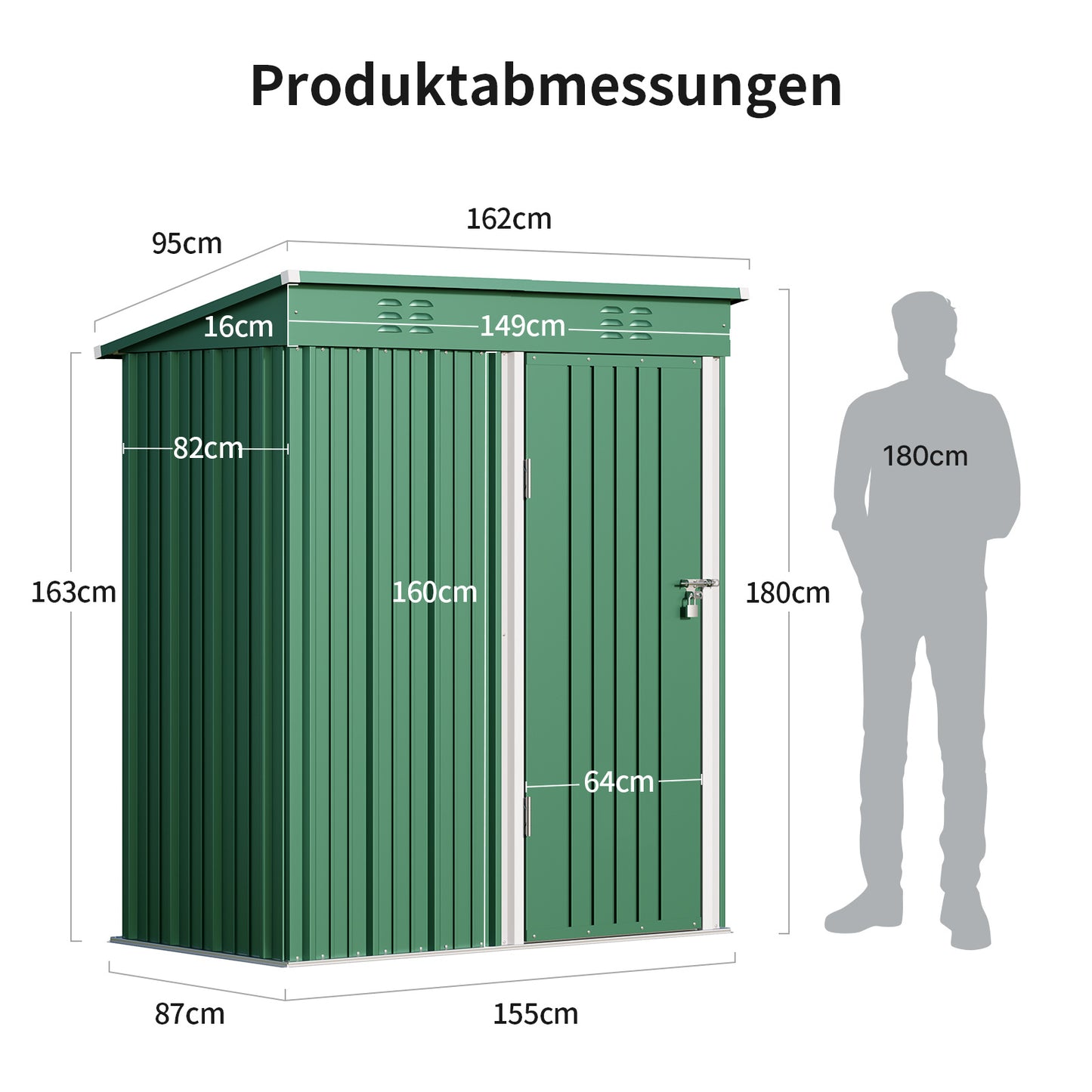 Gartenschuppen Metall Dunkelgrau 180x95x162 cm | Mit Fundamentrahmen & Pultdach,Vorübergehend , Abnehmbar Gerätehaus,CC21