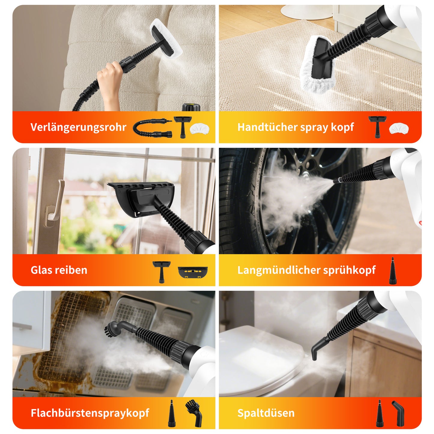 Dampfreiniger, Steam cleaner,Multifunktions-Handdampfreiniger,dampfreiniger Dampfdruck: 3 bar, Aufheizzeit: 3 min., Leistung: 1200 W, Flächenleistung: 20 m², Tank: 200 ml, mit Hand-, Punktstrahl- und Powerdüse, Mikrofaser-Überzug und Rundbürste für Badezi