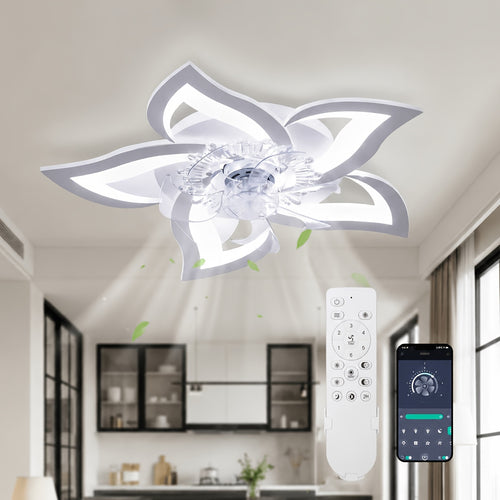 LED Deckenventilator mit Blütenblatt-Design und Licht, Tri-Color Dimming, 6-stufige Windgeschwindigkeitsanpassung, ausgestattet mit Fernbedienung, geeignet für Schlafzimmer, Küchen und Wohnzimmer