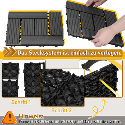 1M² WPC Terrassenfliesen 30X30Cm/60X30Cm UV-beständig für Garten und Balkon /Braun/Tek /Dunkelbraun Geeignet für den Innen- und Außenbereich Wasserdichte Bodenbeläge für Balkon und Terrasse Barfuß Leicht zu montierende Klickfliesen Set mit Drainagefunktio