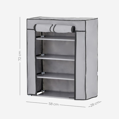 Baroni Home faltbarer Schuhschrank aus Stoff, 58x28x73 cm, Grau, 4 Ablagen, platzsparender Schuhschrank mit Eisenrahmen für Schlafzimmer, Schrank, eigenständiger Schuhorganisator, leicht, langlebig und einfach zu bewegen