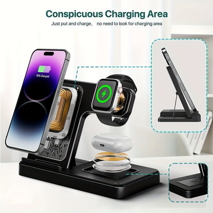 3-in-1 Magnetisches kabelloses Ladegerät, 15W faltbare kabellose Ladestation, Smarterwatch & Airpod 3 in 1 Magnetische Ständer-Dock, für iPhone 17 16 15 14 13 12 11 X Pro Max/Pro/Mini/Plus, für Airpods 3/2/Pro, für iWatch Ultra10/9/8/7 SE
