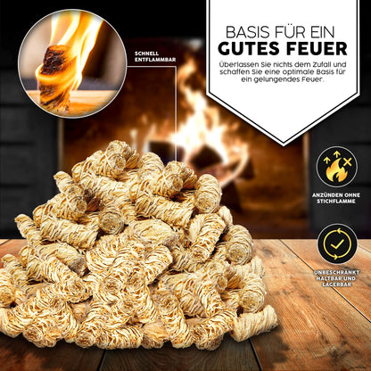 grillas® Kaminanzünder Holzwolle BIO Anzünder Holz Grillanzünder aus Holz und Wachs Feueranzünder Kamin Wolle Anzündwolle Ofenanzünder Holzanzünder Ofen Kaminofen Kaminofenanzünder