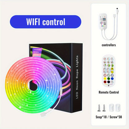 10m/5m RGB Neon LED-Streifen mit Musik-Sync, 108 LEDs/m DIY-Streifen mit Fernbedienung  App, Farbwechsel  Helligkeitsverstellung, für Schlafzimmer  Geschenk (EU-Stecker)