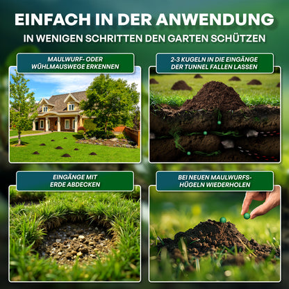 PVU Maulwurf-Kugeln - Maulwurf Vertreiber & Wühlmausschreck - Sofort-& Langzeitwirkung - EUKALYPTUS Zitrone Duft - Effektives Mittel gegen Maulwürfe & Wühlmäuse - biologisch abbaubare Kugeln 100 Stück