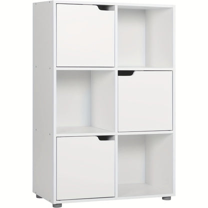 1 Stk. Bücherregal, Vertikales Bücherregal, Home Office Aufbewahrung, Archivschrank, 3 Türen, 6 Fächer, Arbeitsregal, 59.6X91X29Cm