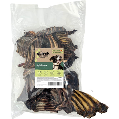 Rehrippen Kauspaß für Hunde - Kauartikel mit Fleischanteil, luftgetrocknet, Premiumqualität aus Deutschland, Belohnung & Zahnpflege, naturbelassen, vorgeschnitten, Hundesnack für mittelgroße und große Hunde, Welpen und Erwachsene Hunde - Hundeleckerli, Hu