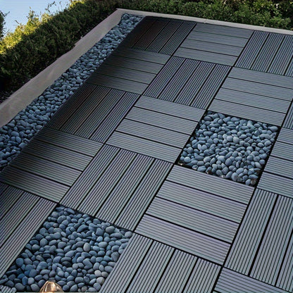 Kunststoff Deckfliesen zum Zusammenstecken - Terrassenboden für den Außenbereich, Deckfliesen zum Zusammenstecken, wasserdichte Terrassenpflaster für Pool, Balkon, Hinterhof, Veranda, Grau/Braun (27/44 Stück)