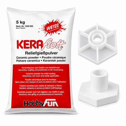 KERAflott Giesspulver 5kg mit 1x Silikonform nach Wahl zum Gießen für Hobby und kreative Projekte schnellhärtendes Gießpulver Modelliermasse für DIY Projekte mit jeweils einer Gießform