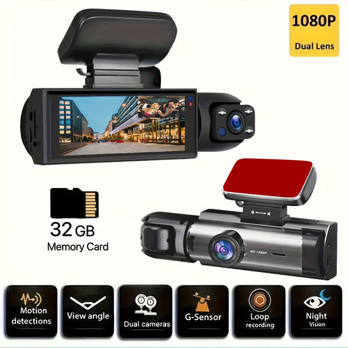 BCUOZ Dual Kamera Dashcam für Autos, 1080P Front und 720P Innenansicht, Auto Kamera mit IR Nachtsicht, Loop-Aufnahme, Weitwinkel Auto DVR Kamera, 8.03 cm IPS Bildschirm, Dual-Objektiv Auto Armaturenbrett Video Kamera, Optional ohne Karte/32GB Speicherkart