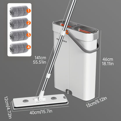 15,74-Zoll-Wischmopp-  Eimer-Set mit Wringwringer, freihändiges Flachmopp-  Eimer-Set, mit 2/3/4 wiederverwendbaren Mikrofaser-Moppaufsätzen, für Nass-  Trockenreinigung, Boden-/Wandreinigungszubehör, Staubwischmopp für Hartholzböden, Haushalts-Reinigungs